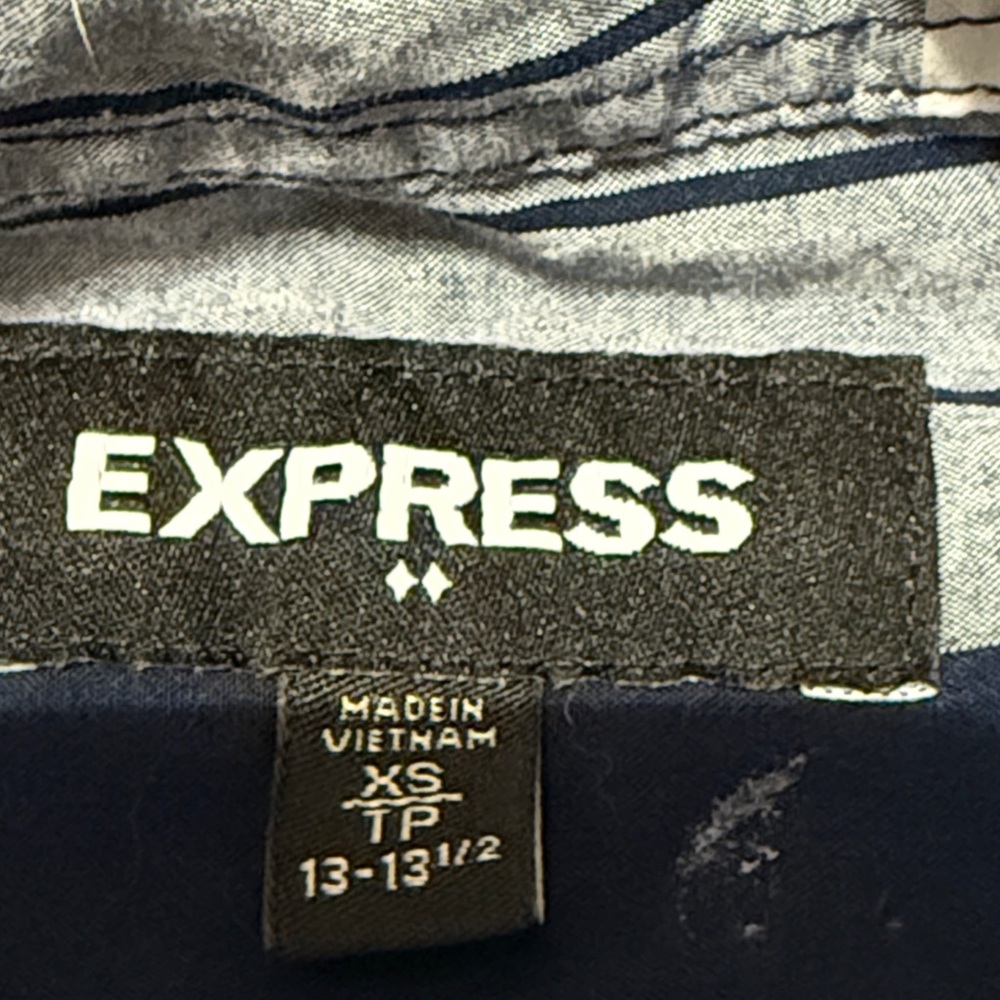 Express Men's Navy, Tan and White plaid button down shirt XS - Picture 2 of 6